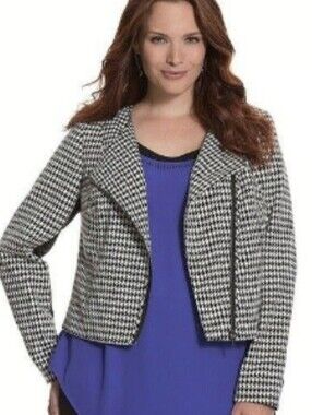 Lane Bryant Sz 16 Women’s Black & White Houndstooth Open-Front Jacket